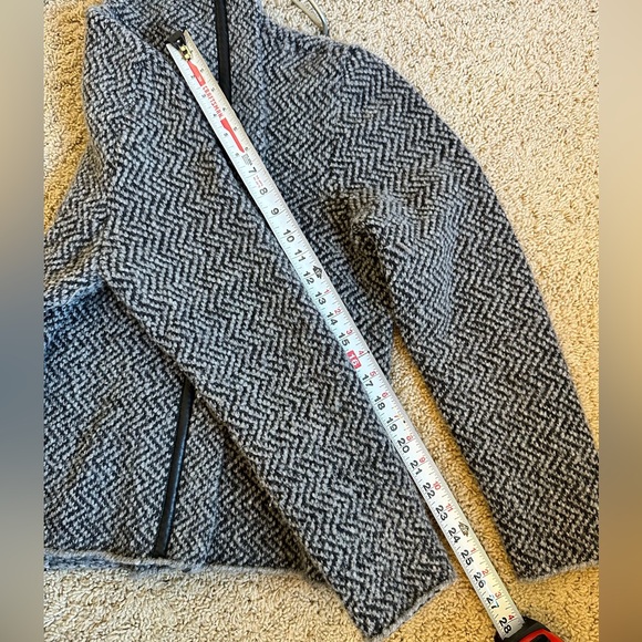 Eileen Fisher wool and Leather Moon High Collar Asymmetrical Jacket Size Large - Picture 8 of 12